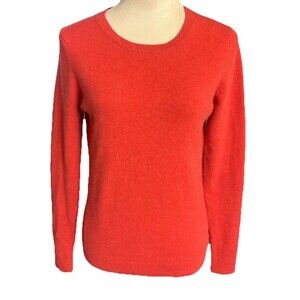 Forte Cashmere Women's M Vibrant Orange Crew Neck Pull Over Classic Sweater